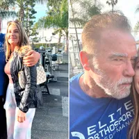 Nadia Comăneci și Arnold Schwarzenegger, la sala de sport. / Foto: Twitter/Nadia Comăneci