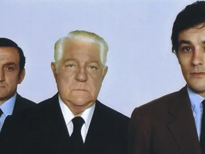 Alain Delon, cu Jean Gabin şi Lino Ventura, în "Clanul Sicilienilor" (1969) - Foto: Flickr/phantom of the flicks