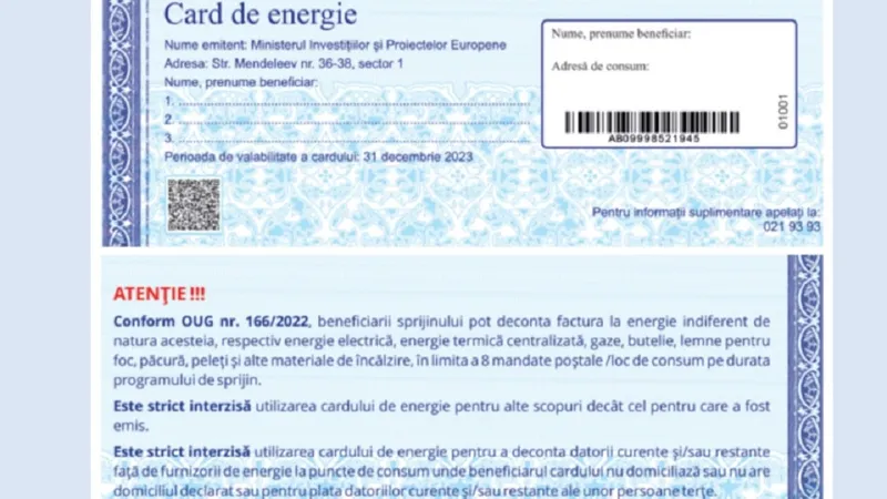 Cardurile de energie vor fi distribuite în această toamnă - Foto: Captură Ministerul Finanțelor