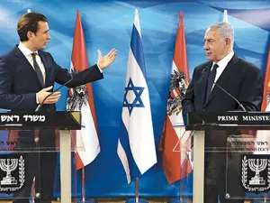 Kurz și Netanyahu, la conferința de presă din luna iunie. Foto AFP