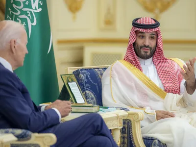 Prințul saudit Mohammed bin Salman la întâlnirea cu președintele Joe Biden/ Foto: Profimedia