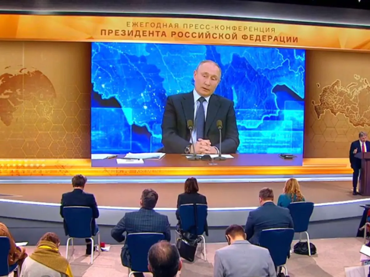 Vladimir Putin, în timpul conferinței anuale de presă/FOTO: Twitter