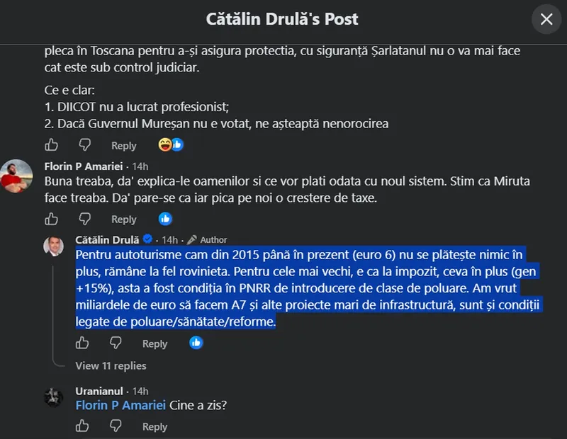 Cătălin Drulă, despre roviniera &icirc;n funcție de norma de poluare - Foto: captură ecran