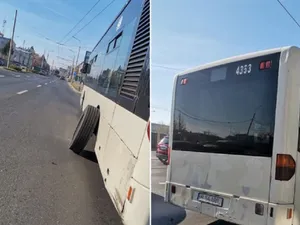 Autobuz cu roata ruptă, în București. ”Noroc că nu era nimeni pe banda 2” - Foto: Facebook/ Reclamații STB