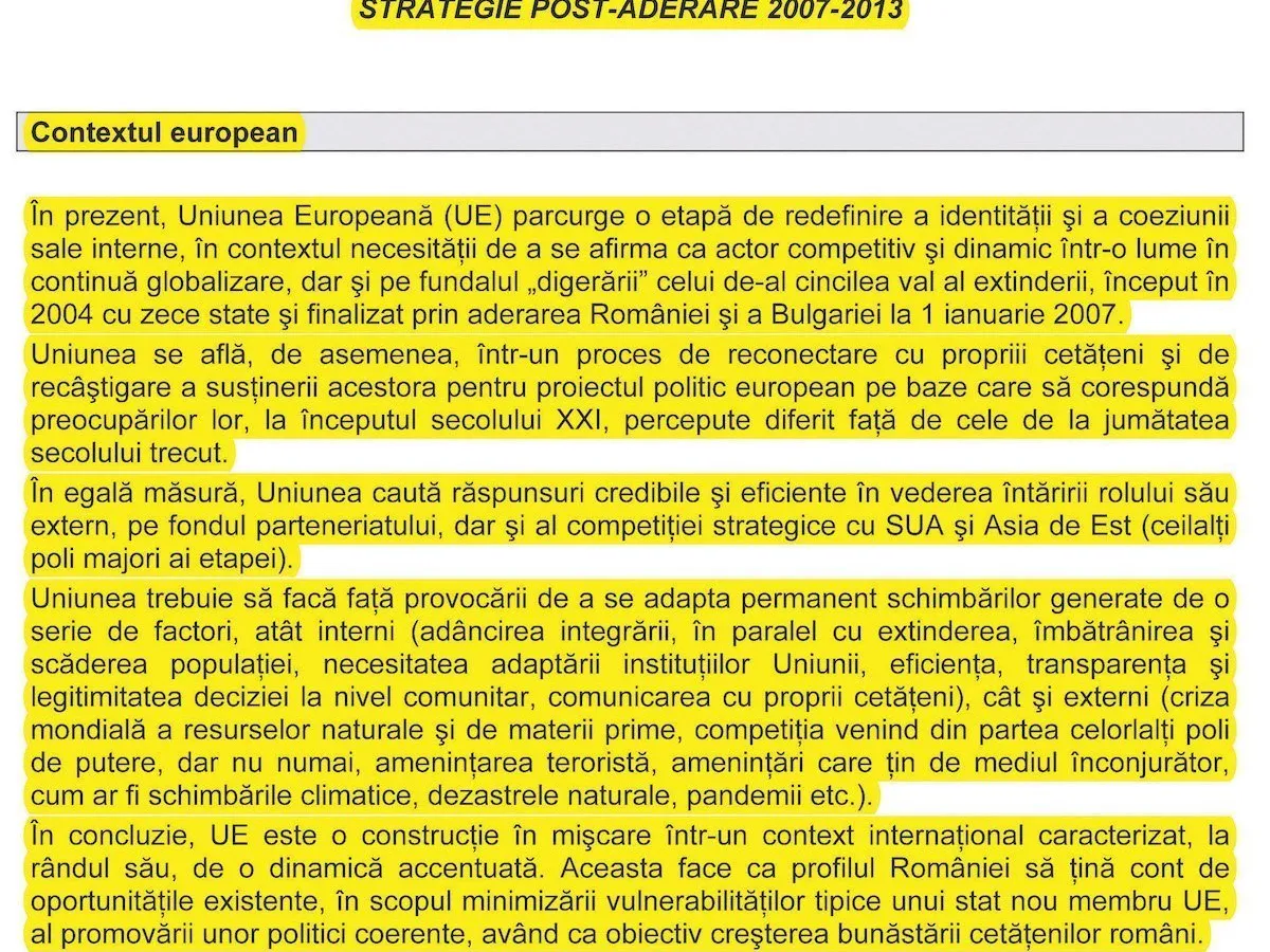 Pasaj din „Strategia Post-aderare la UE“...
