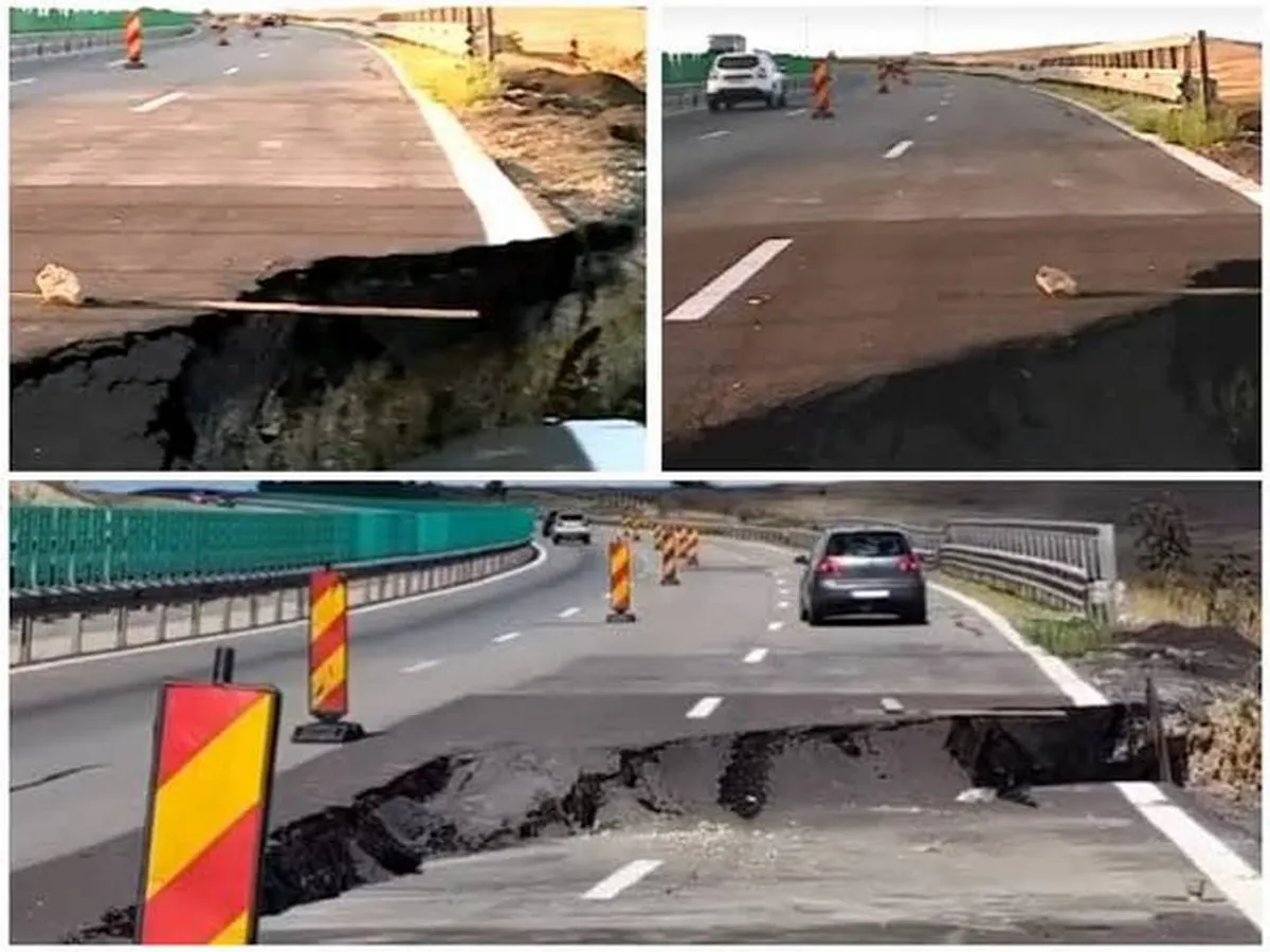 FOTO A10 Sebeș-Turda, „Autostrada Meșterului Manole”. Se surpă continuu. A apărut un crater adânc de un metru