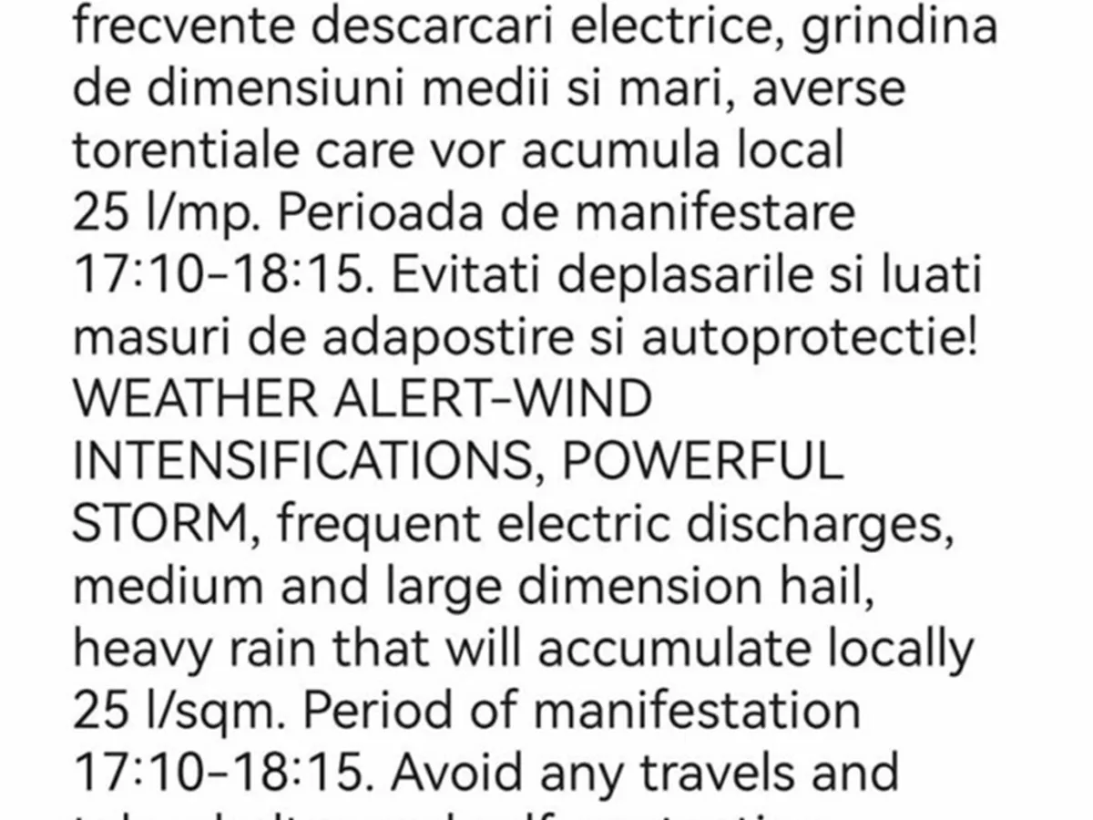 RO-ALERT în București: averse, ploi torențiale și intensificări ale vântului. Ce se întâmplă acum -Foto: RO-ALERT(imagine cu rol ilustrativ)
