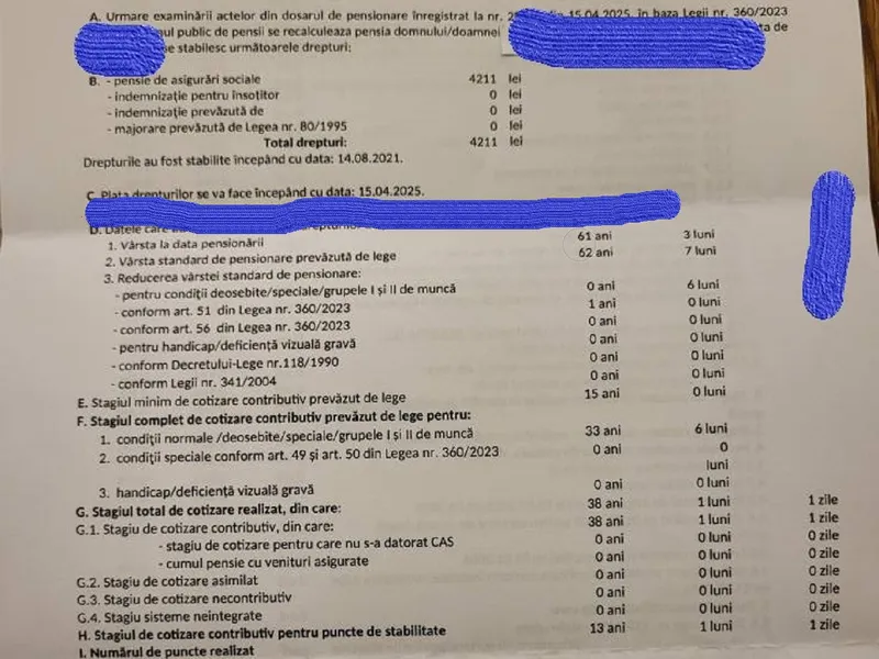 Decizie pensionare revizuită captură