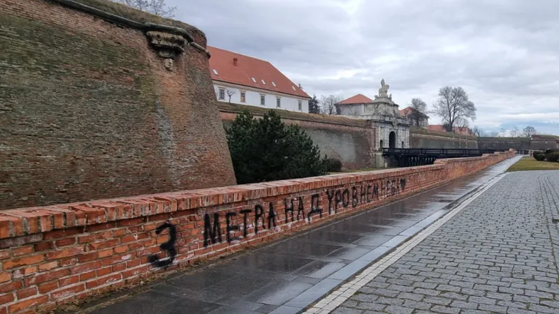 Zidurile cetății din Alba Iulia, vandalizate cu inscripții în limba rusă. Ce reprezintă? - Foto: Facebook/ Emil Popescu