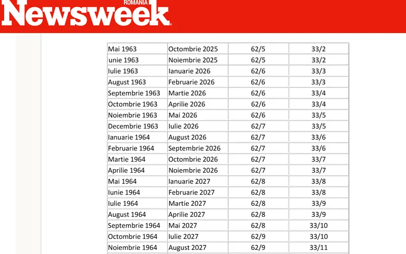 Tabel v&acirc;rstă pensionare femei - Foto: Legea Pensiilor