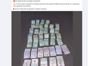 Postarea cu banii luați cerșetorului. Sursa: Facebook Primăria Municipiului Arad