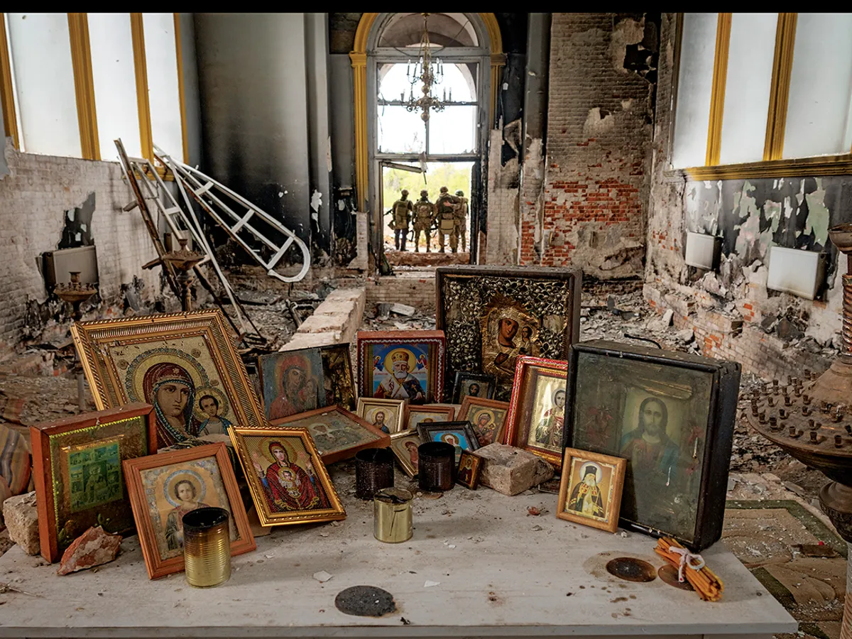 TOT CE A RĂMAS ÎN URMĂ  O biserică ortodoxă rusă din regiunea Kursk, care a fost avariată în timpul ocupației ucrainene din 2024 care a durat câteva luni