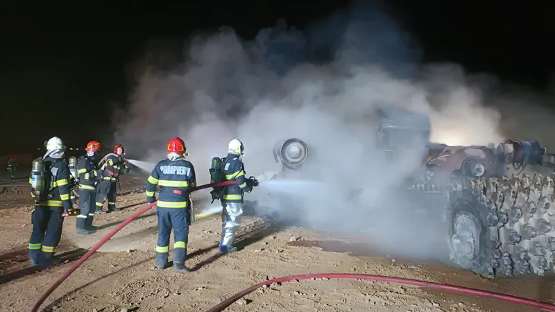 Se lucrează și noaptea la autostrăzile din România? Teoretic, nu, practic, da. Și bubuie! - Foto: ISU Vrancea - Imagine de la explozia de pe A7