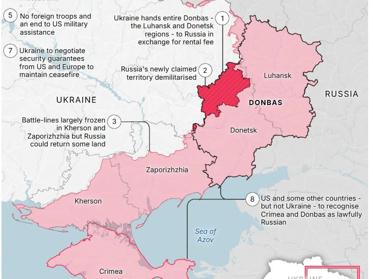 Harta planului SUA-Rusia pentru oprirea războiului în Ucraina - Foto: Daily Mail