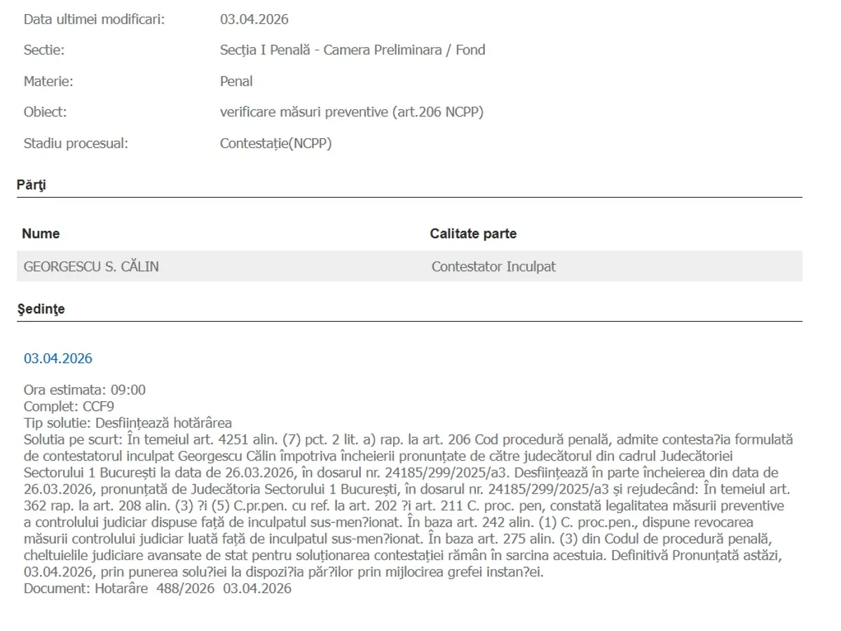 Foto: Portalul instanțelor de judecată