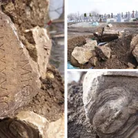 Un sarcofag vechi de 1700 de ani și un decor cu chipul "Medusei", distrus de "Dorel" cu excavatorul - FOTO: Alba24