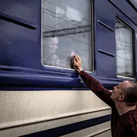 Trenul care pleacă din Kramatorsk, în regiunea Donbas din Ucraina