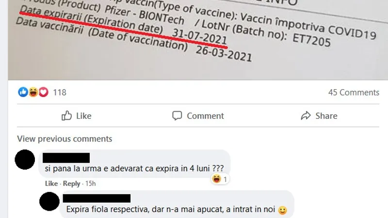 Discuție despre expirarea vaccinului anti-COVID-19