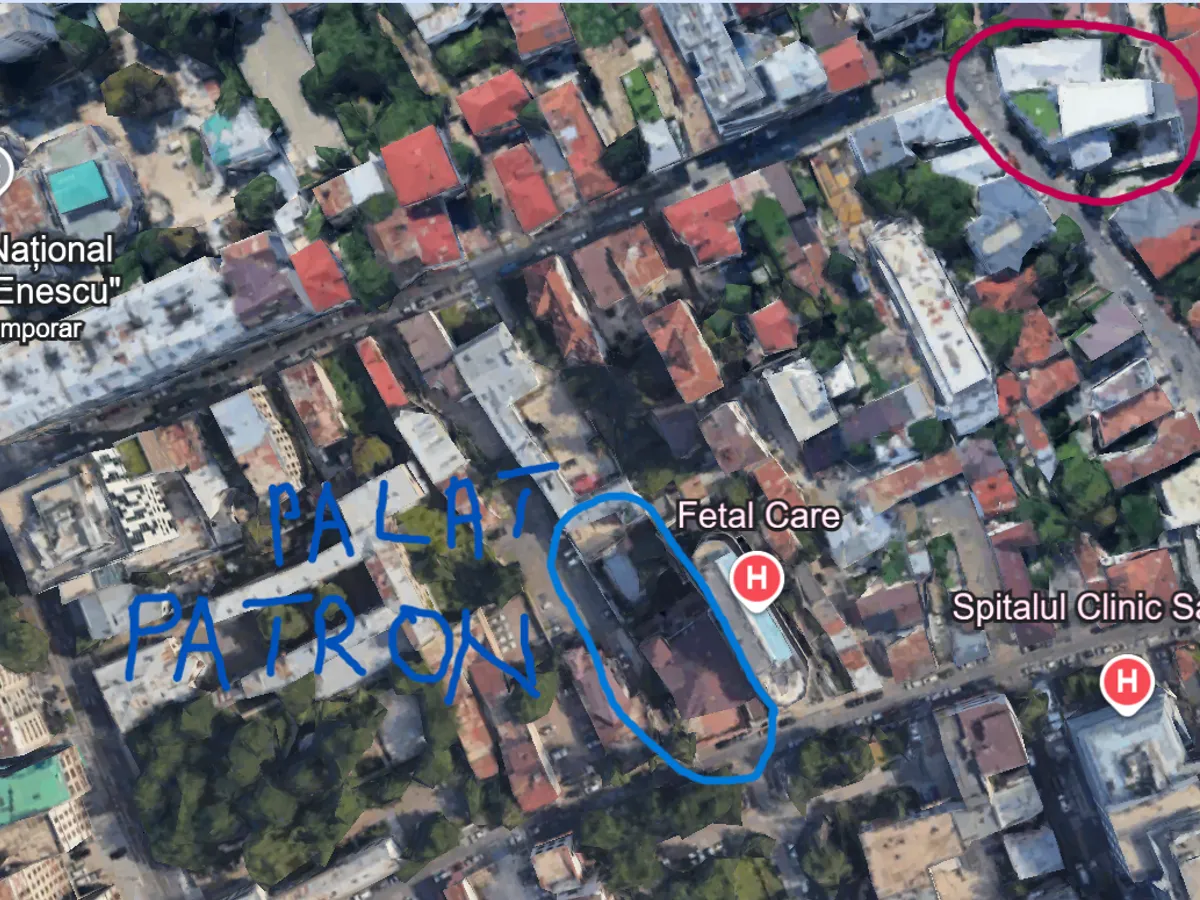 Trei minute face patronul Realitatea Plus de la reședința sa la televiziunea sa. Sursă foto: Google Earth