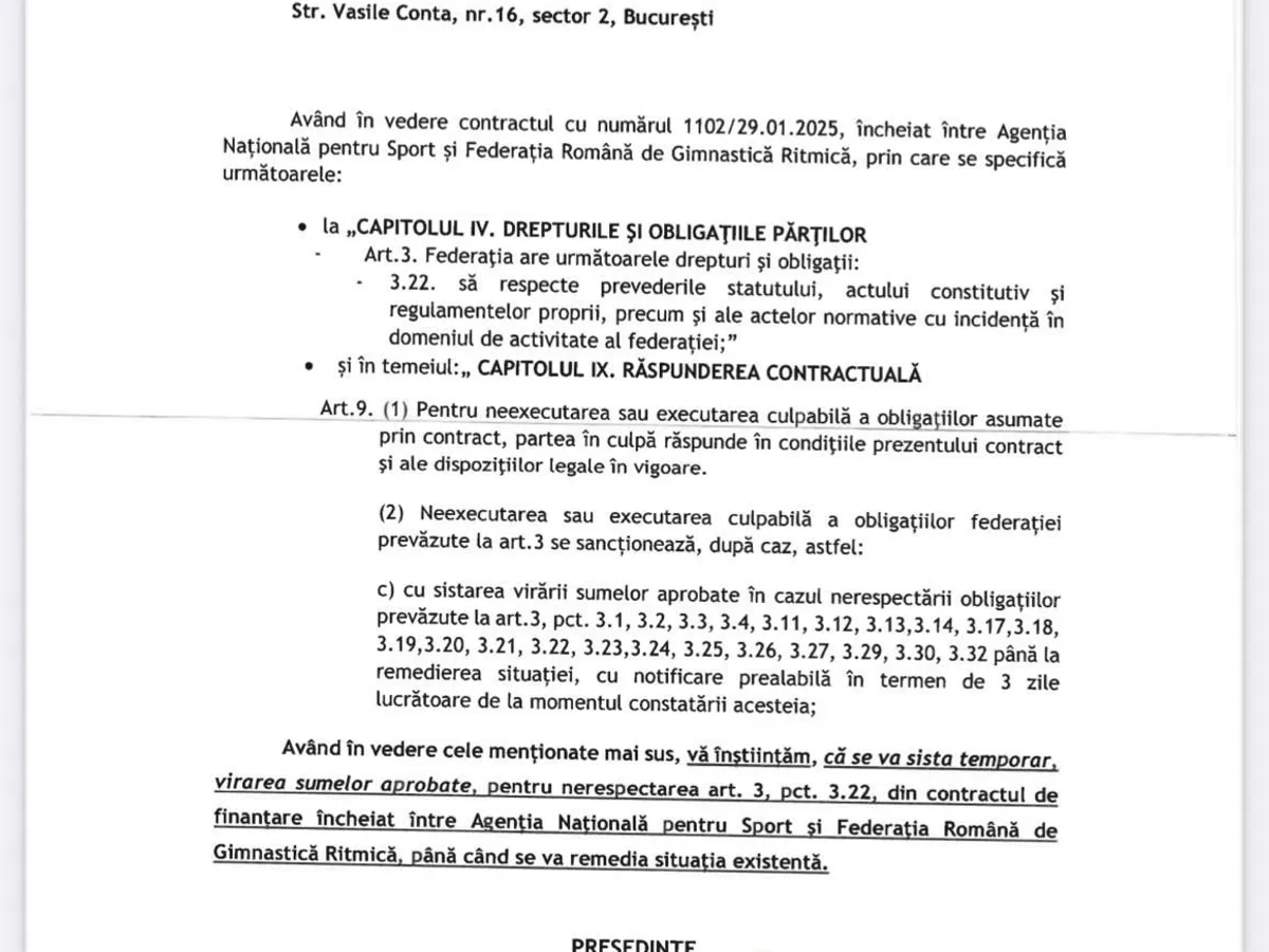 Agenția Națională pentru Sport a tăiat temporar finanțarea FRGR
