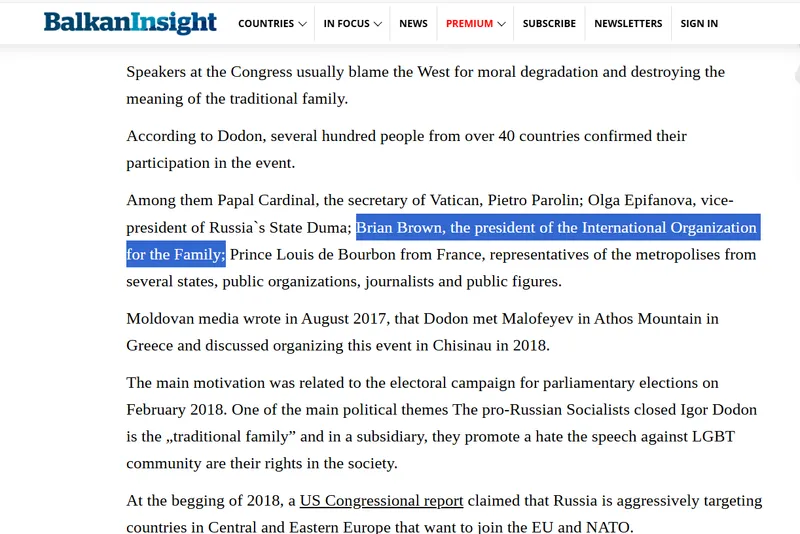 Brian Brown a fost invitatul lui Igor Dodon - Foto: balkaninsight