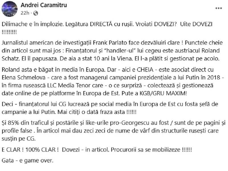 Andrei Caramitru, audiat la Poliție. Călin Georgescu a depus plângere împotriva lui. Care e motivul? - Foto: Facebook/ Andrei Caramitru