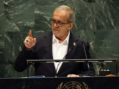 Preşedintele Iranului, Massoud Pezeshkian, vorbind la Naţiunile Unite - Foto: Profimedia Images