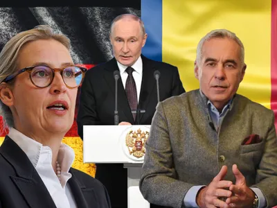 Șefa AfD, Alice Weidel, Vladimir Putin și Călin Georgescu - Foto: Profimedia images