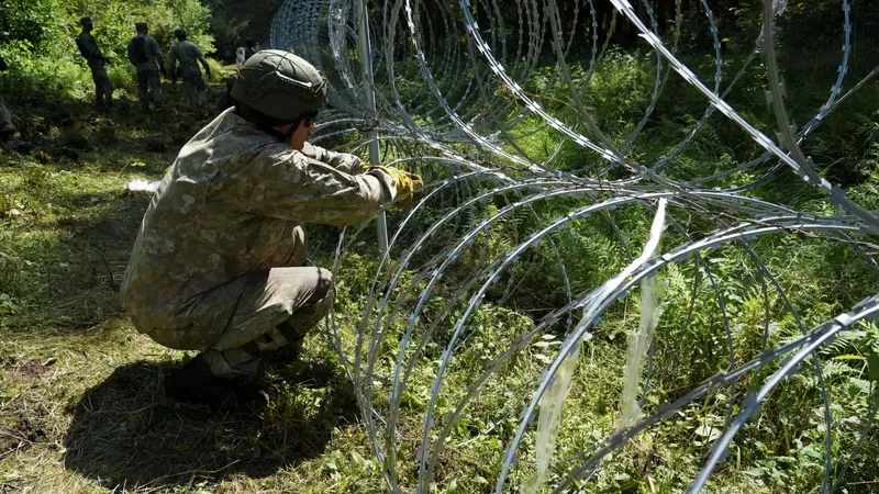 Lituania ridică un gard de sârmă ghimpată la frontiera cu Belarus. / Foto: agerpres.ro