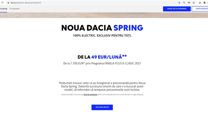 Site Dacia / Foto: captură ecran