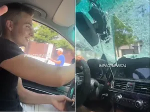 Un viitor polițist, filmat conducând cu parbrizul spart și cântând manele după ce lovise un pieton Foto: captură Impact News 24