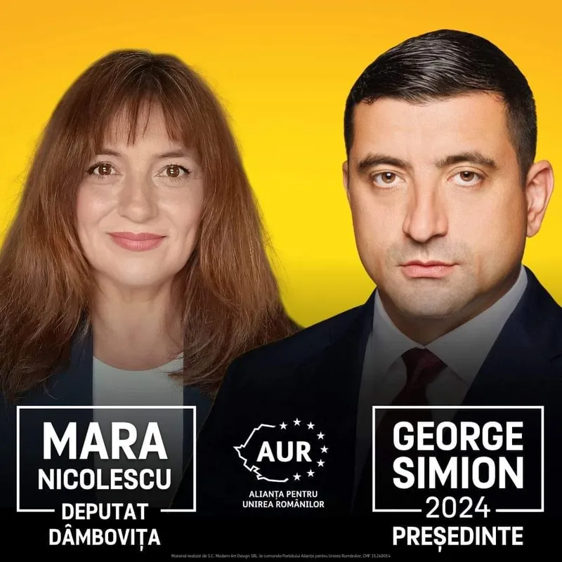 Mara Nicolescu, afiș electoral alături de George Simion. Sursă foto: FB