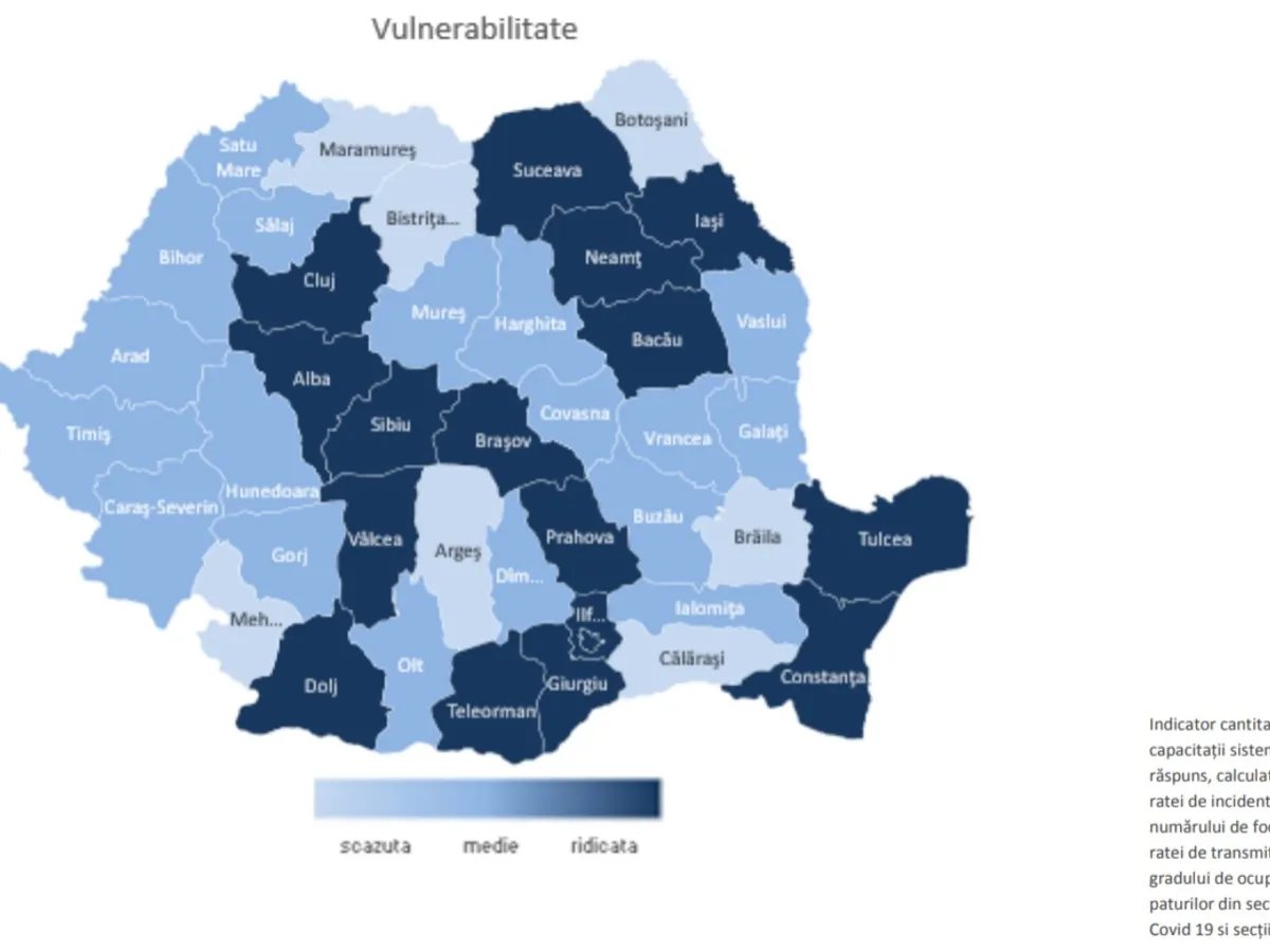 Harta vulnerabilității la COVID. Sursa: INSP