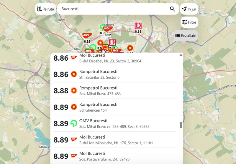Prețul motorinei premium &icirc;n București, 2 martie 2026 - Foto: captură ecran