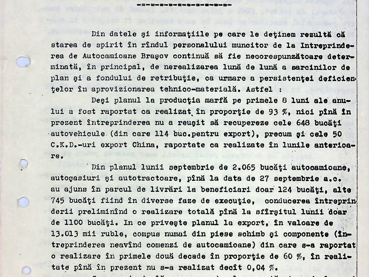Nota Nr. 02258 a Securității din 30 septembrie 1989 despre industria din România - Foto: Facebook / CNSAS