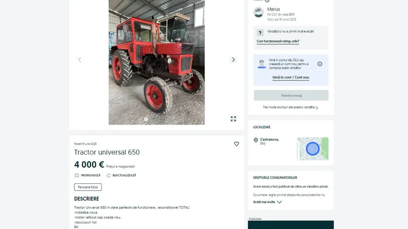 Ce preț au tractoarele care au arat toată România sub Ceaușescu? Sunt accesibile și încă merg - Foto: captură ecran Olx.ro