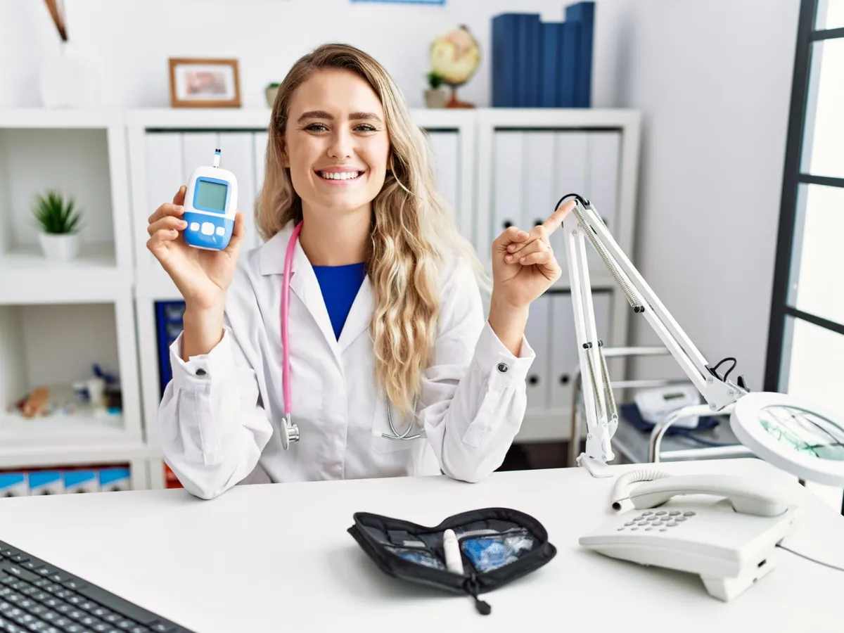 Doctoriță ținând un glucometru - Foto: Magnific.com (Imagine cu rol ilustrativ)