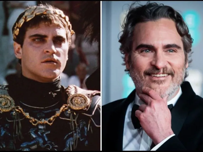 Joaquin Phoenix în rolul lui Commodus și în prezent/Foto: the sun