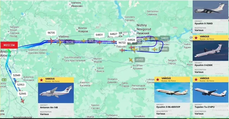 15 aeronave ale Forțelor Aeriene Ruse au exersat mutarea comandamentului militar - Foto: ItaMilRadar