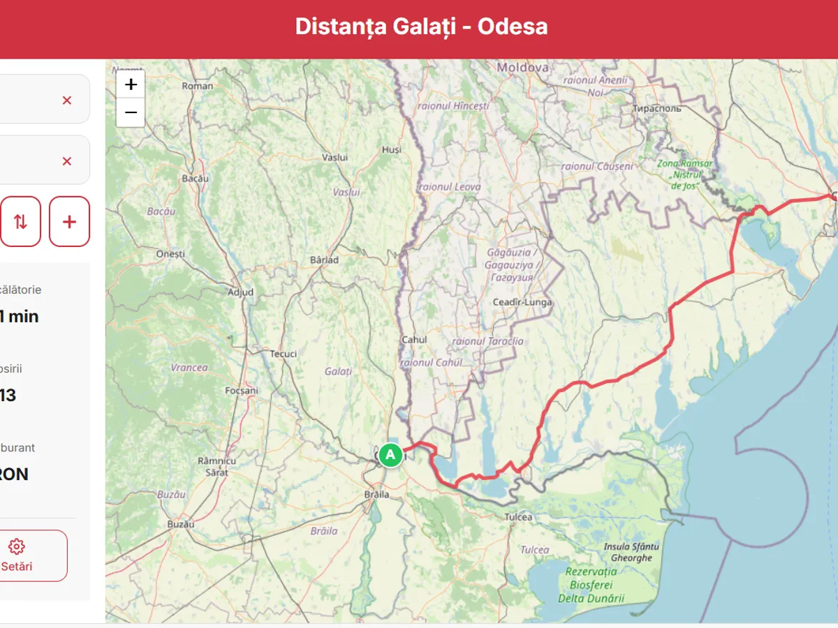 Distanța Odesa - Galați - Foto: distanta.com