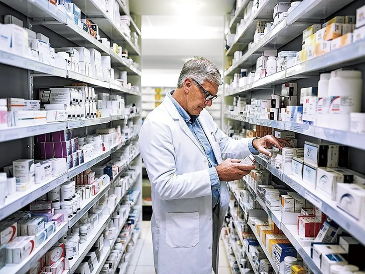 SUPORTERII ANTIBIOTICELOR Disponibilitatea la scară largă a antibioticelor dezvoltă rezistența microbilor. Un farmacist ia notițe despre medicamentele de pe rafturi