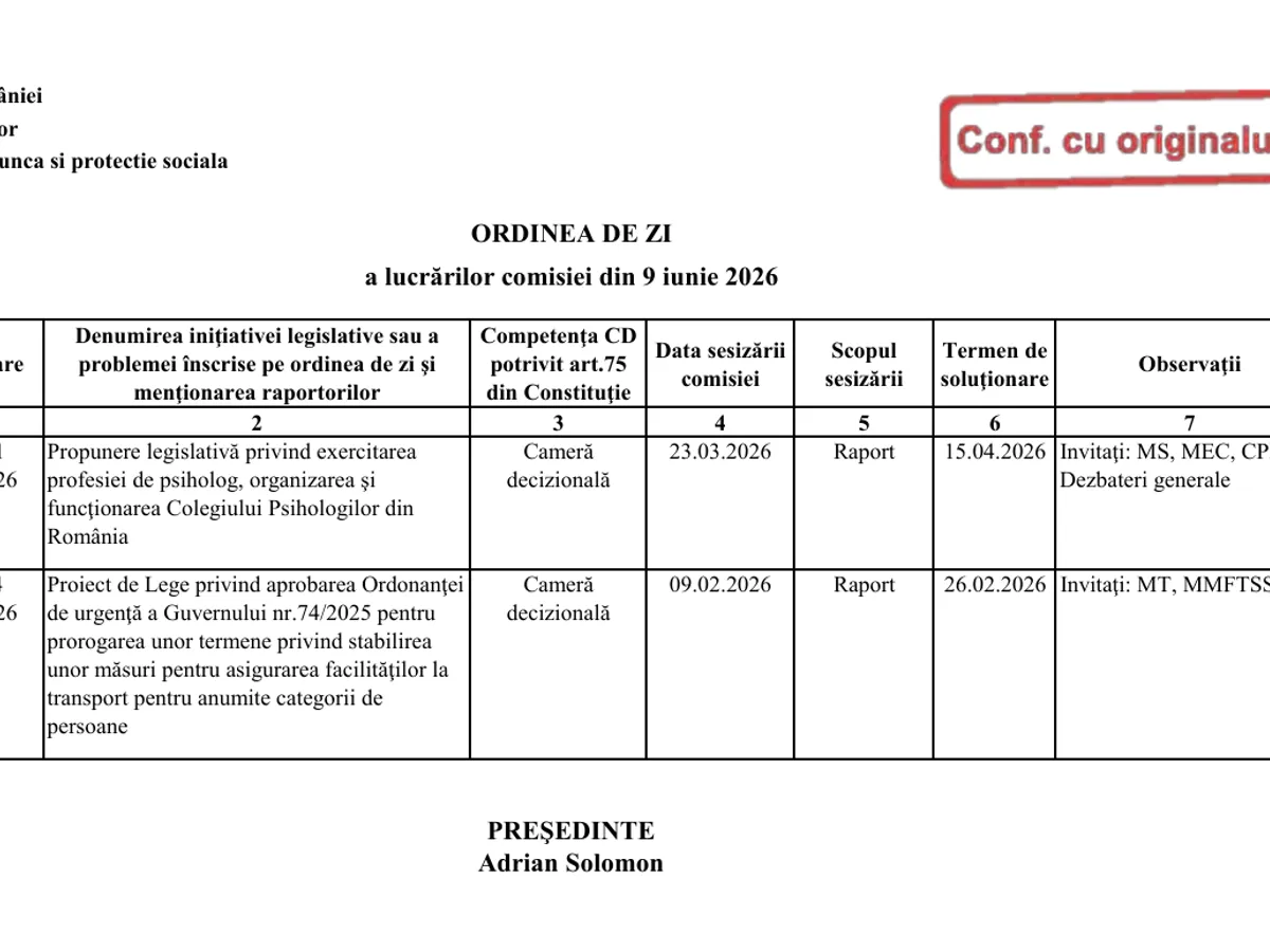 Ordinea de zi camera Deputaților - Foto: cdep.ro