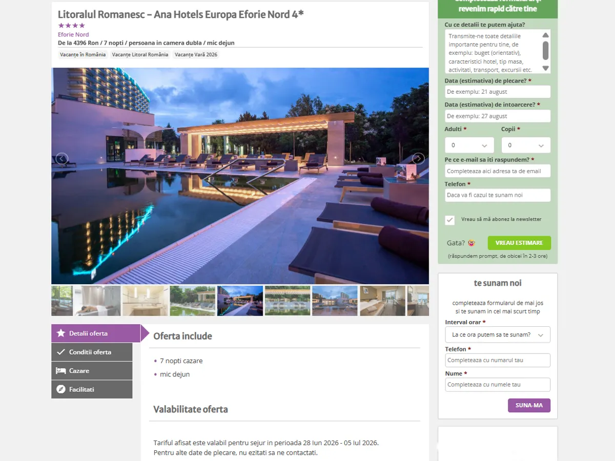 Ofertă la Hotel Europa Eforie Nord - Foto: captură ecran