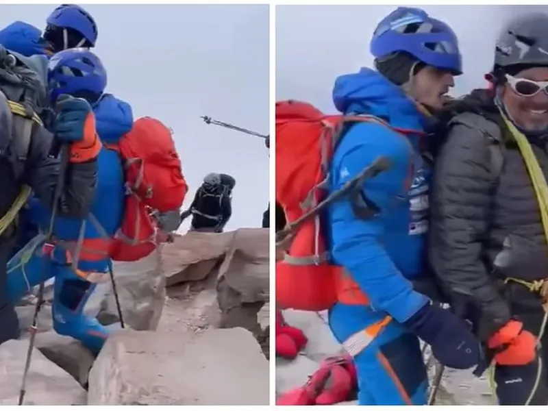 Performanţă românească. Doi alpinişti români nevăzători au cucerit vârful Aconcagua - Foto: captură video