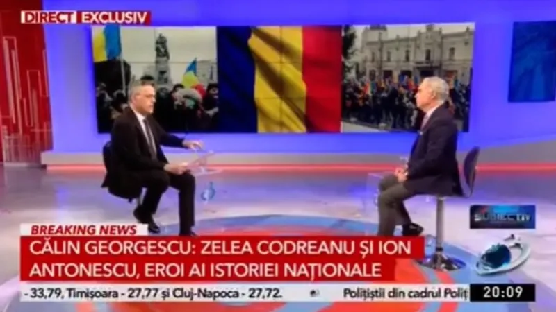 Călin Georgescu, „premierul AUR”, lăudându-i la Antena 3 pe Codreanu și Antonescu