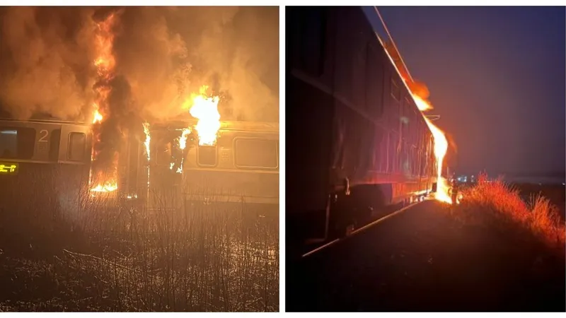 Un tren CFR a luat foc, în Bistrița-Năsăud. Zeci de persoane au fost evacuate de urgență - Foto: ISU Bistrița