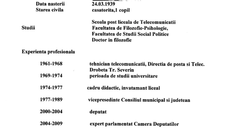 Fragment din CV-ul Mariei Lazar