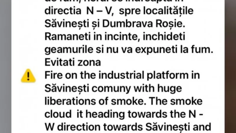 Alertă RO-Alert despre incendiul de pe platforma din Neamț