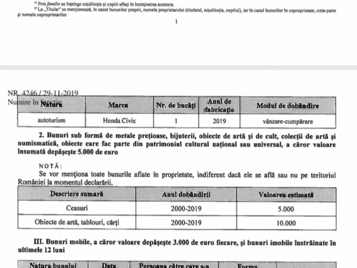 Declarația de avere a lui Cătălin Predoiu publicată pe site-ul Guvernului