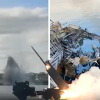 HIMARS distruge o coloană de echipamente militare rusești pe podul Antonivka - FOTO: Twitter/uawarinfo
